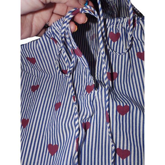 J. Crew Heart Pajama Dress Womens L Blue Red Sleepwear Nighttime - Picture 2 of 10
